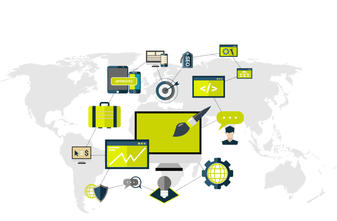 Everium digital services connected across a world map
